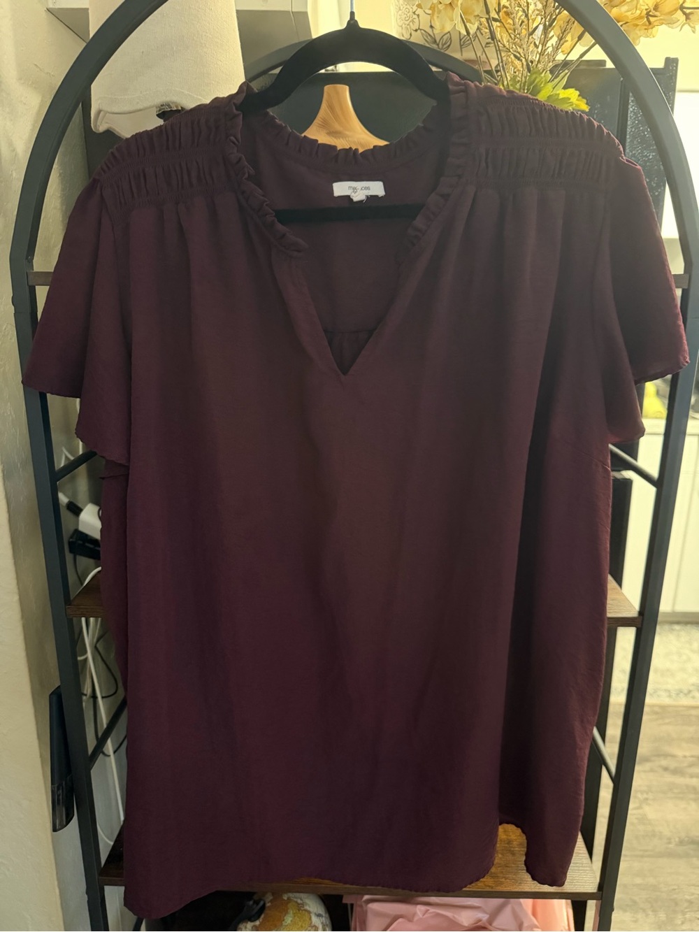Maurices Burgundy Smocked Yoke V-Neck Tunic